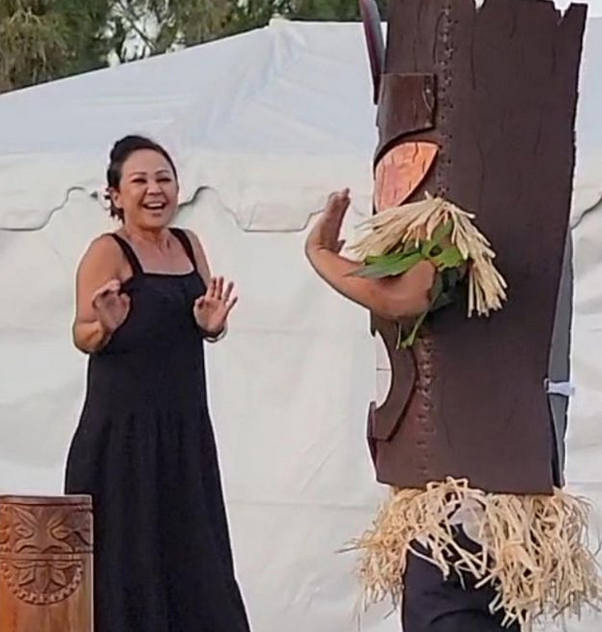 Hula Kids Tikiman dancer performing at a Hawaiian party